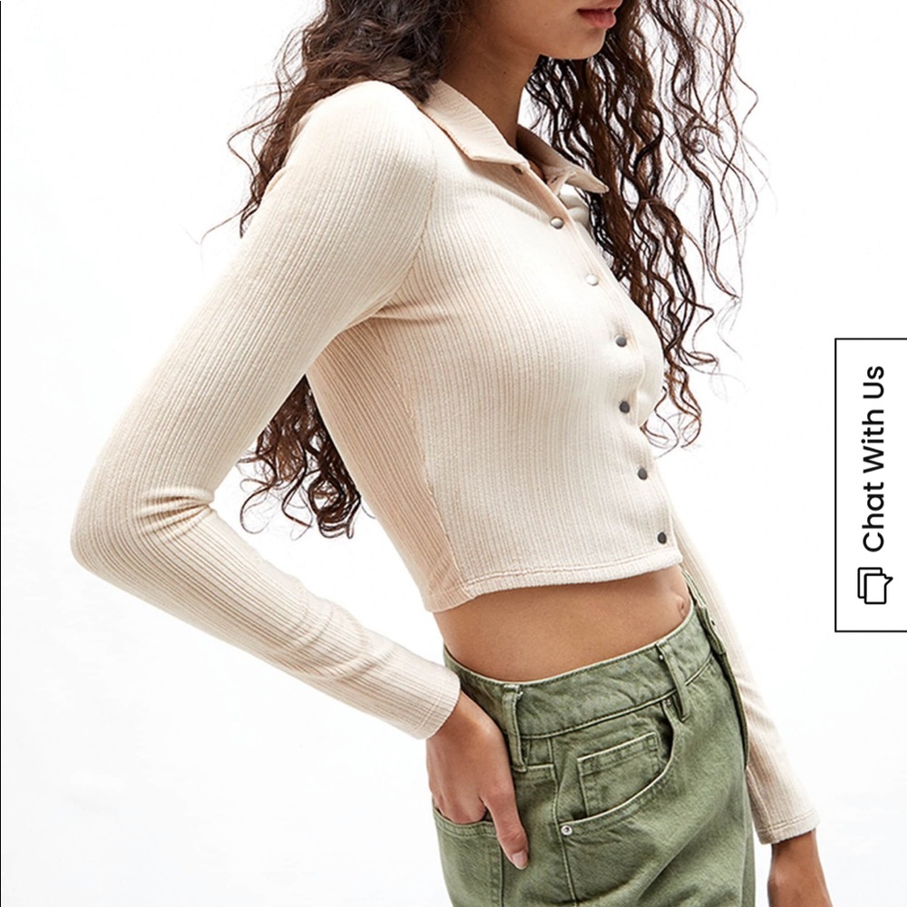 PacSun Tan Velvet Snap Button Up Polo Shirt